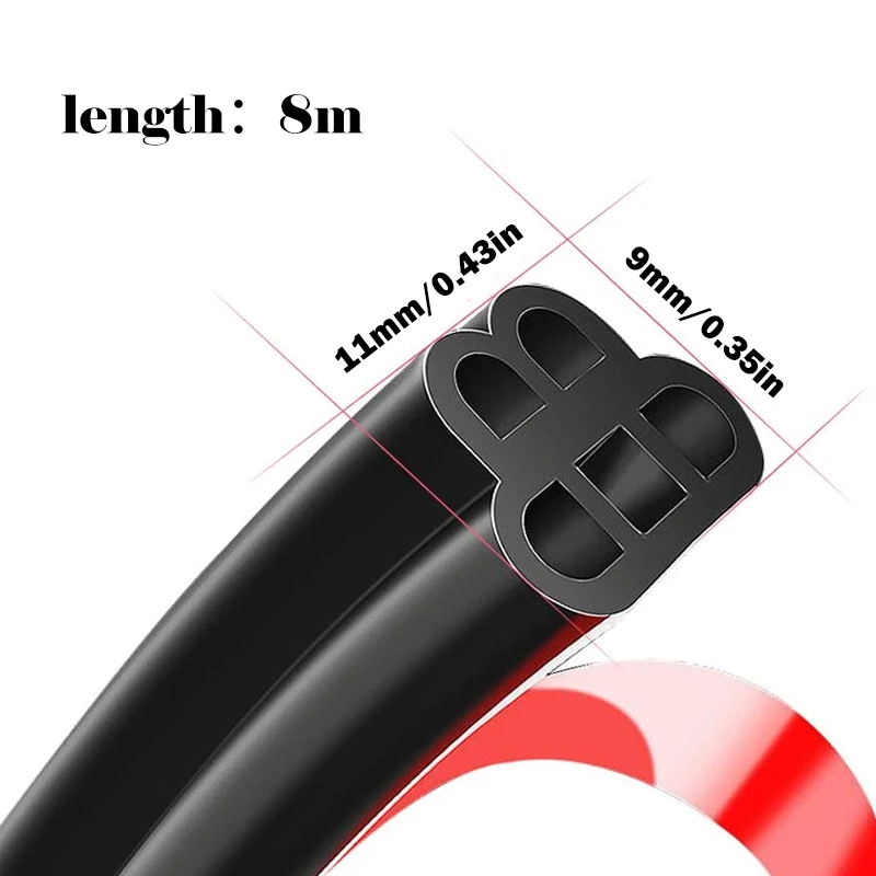 Car Door Rubber Seal Strips 8M Double Layer Seal Adhesive Window Engine Cover Door Trunk Noise Insulation