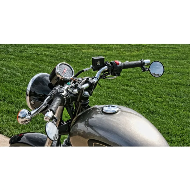 Universal Round Motorcycle Mirror - Folding Handlebar Convex Lens for Custom Bikes, Easy Install with Wider View (Black)
