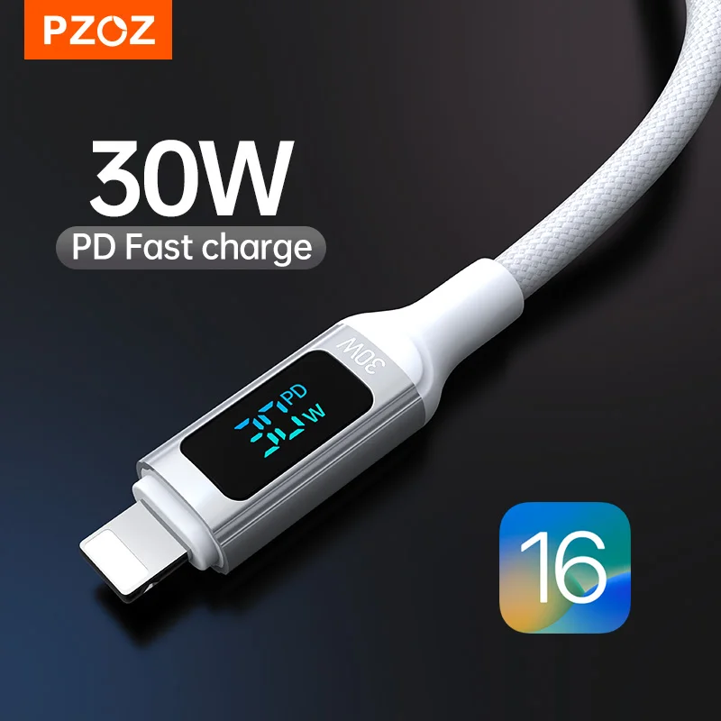 PZOZ 30W PD USB C Cable For iPhone 14 13 12 11 Pro Max Digital Display 100W Fast Charging 20W USB Type C Cable Wire Cord Charger