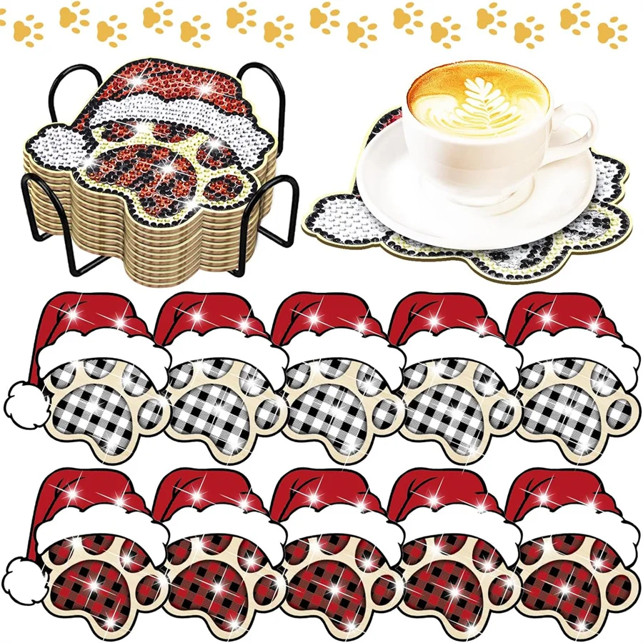 DIY diamond Handmade artwork cactus House eyeball Owl dog paw pattern Diamond painted coaster kit, holiday gift home kitchen dec