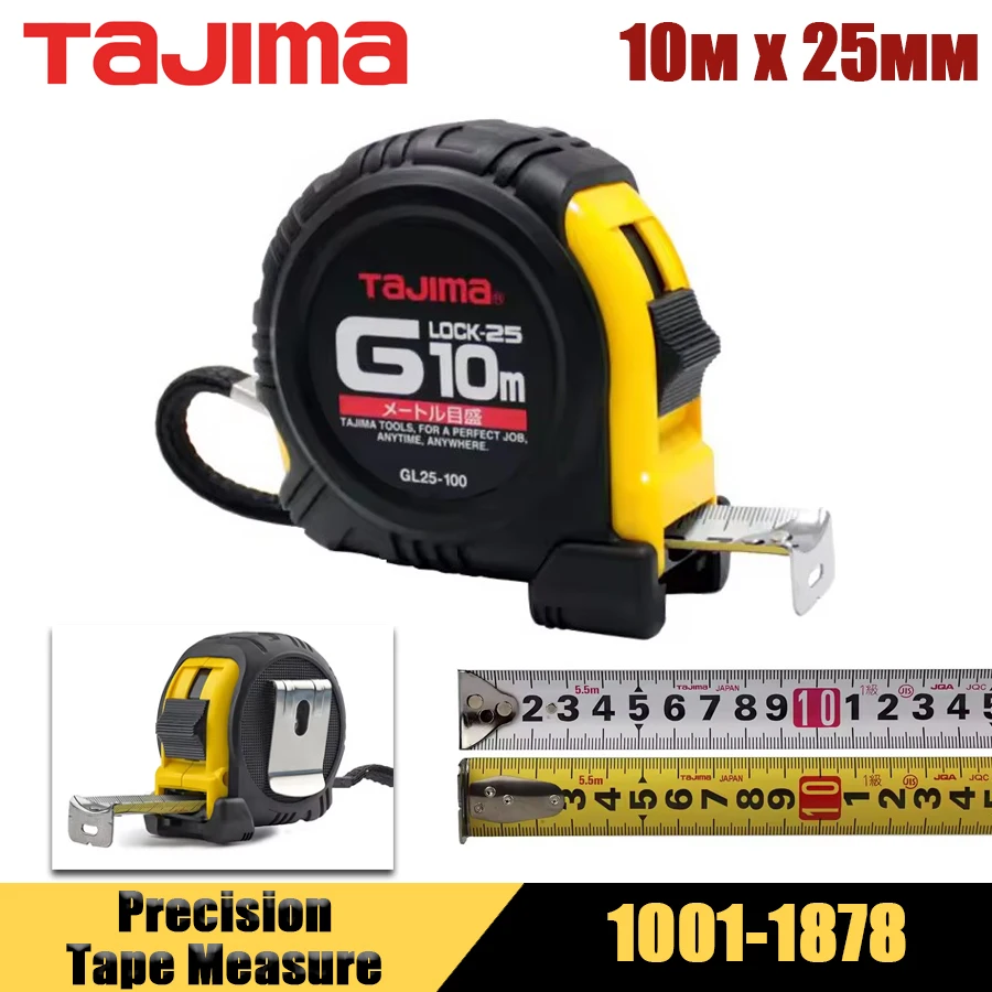 TAJIMA 1001-1878 10mx25mm 고정밀 내마모성 건축용 줄자 가정용 줄자 측정 도구