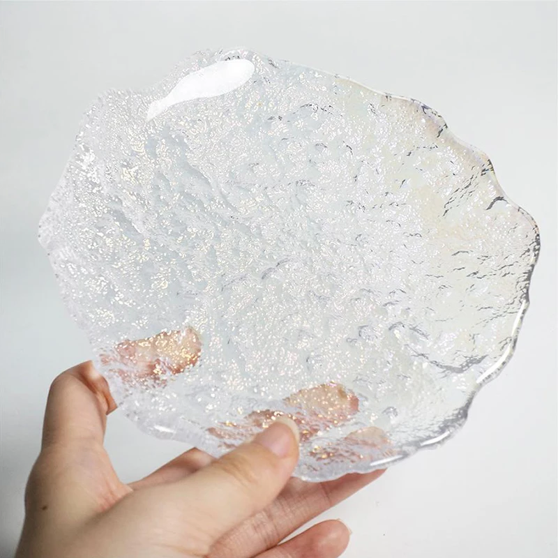 Transparent Glass Tray Decorative Jewelry Storage Trays Coffee Mug Fruit Dessert Cake Plates Desktop Room Decor Table Ornament 6