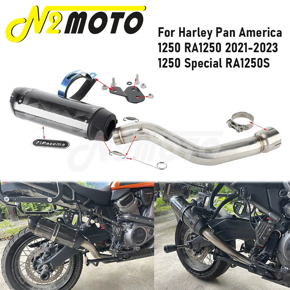 

Carbon Fiber Motorcycle Exhaust Muffler Slip-On Pipe Exhaust System For Harley Pan America 1250 Special RA1250S RA1250 2021-2023