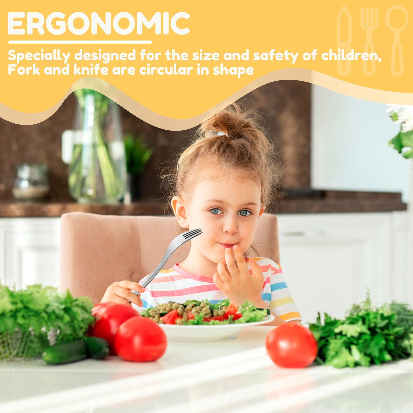 Kids Forks Spoons Flatware Cutlery Set Toddler Cutlery Kit Safe Mirror Polished Flatware Easy-to-Use Toddler Utensils Food-Grade