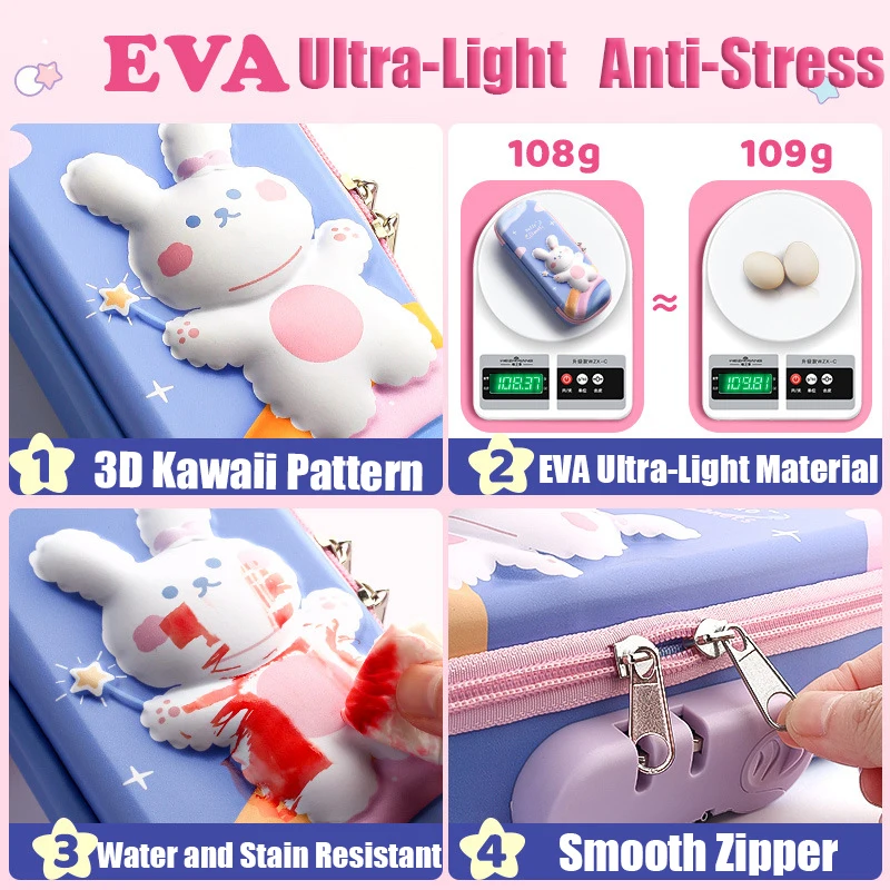 Pencil Cases 3D Kawaii With Lock Unicorn Organizer