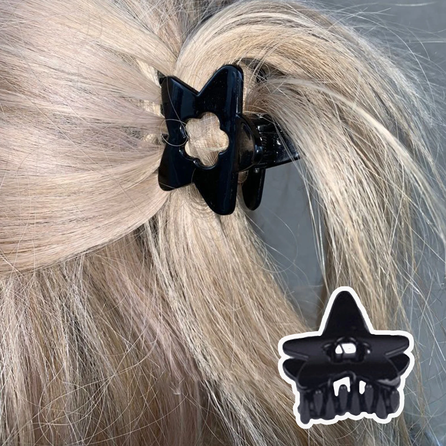 

2023 Fashion Mini Black Star Hair Claw Shark Clip Geometric Hollow Pentagram Bath Ponytail Holder Claw Clip Free Shipping