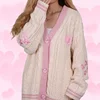 Autumn Heart Shaped Embroidery Lover Cardigan Women Winter Pink Star Cardigans Female Loose Fit Knitted Sweater Oversized Tops 1