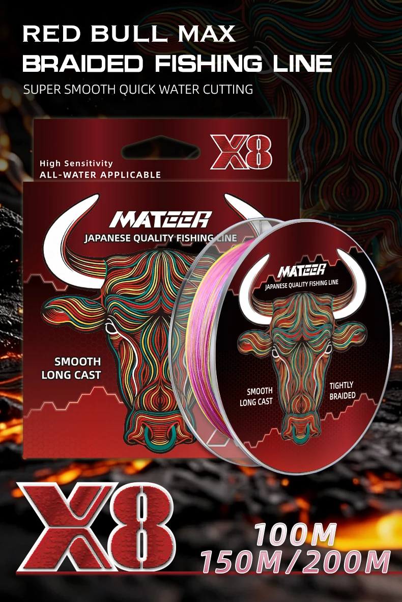 Neue RedBull X8 Geflochtene PE-Angelschnur 100/150/200M 0,6-6,0 Japanische Qualität Multifilament Angelschnur Hochfeste Stränge Hauptschnur – Detail 8