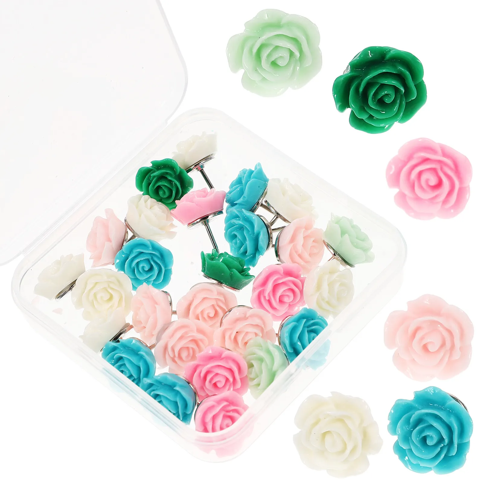 30Pcs 꽃 모양 압정 장미 디자인 수지 철 푸시 핀 다기능 소형 재사용 가능한 지도 용품 공예