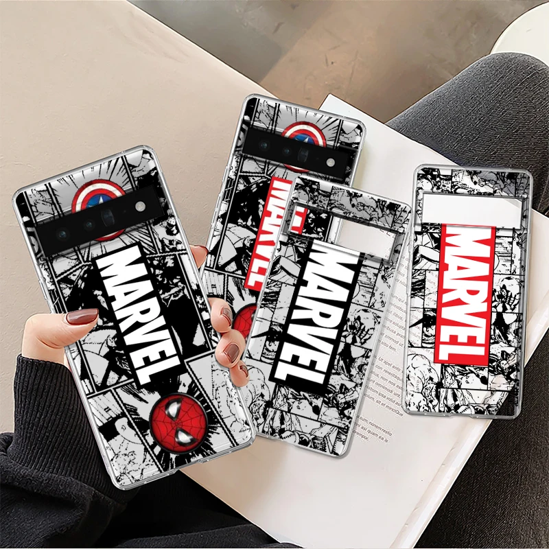 Marvel Luxury Logo Cartoon For Google Pixel 8 7A 7 6A 6 5A 5 4 4A XL 5G Transparent Silicone Shockproof Shell Phone Case