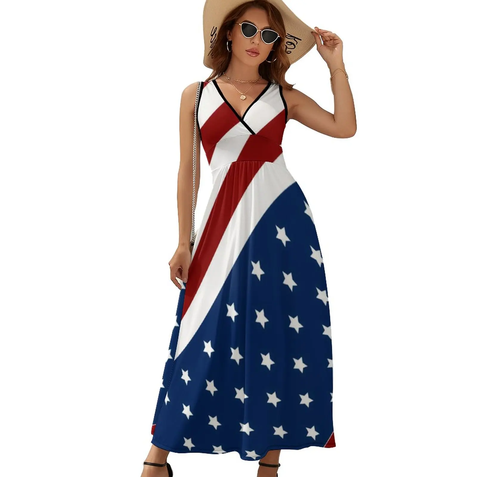 American Flag Dress Patriotic Flag Star Design Boho Beach Long Dresses V  Neck Print Maxi Dress Korean Fashion Clothes Oversize - AliExpress 200000345