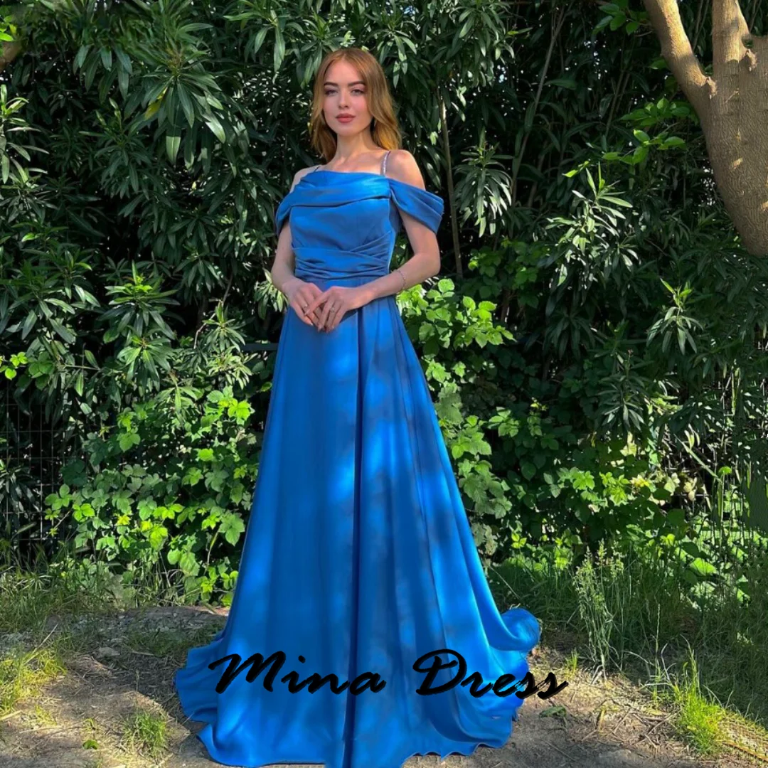 

Mina satin women's party dress, formal evening dress, A-line, blue