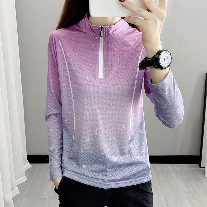 Outdoor Quick-drying Clothes Women's Long-sleeved Stand-up Collar Loose Ice Silk T-shirt Sports Leisure Hiking Sunscreen Camping