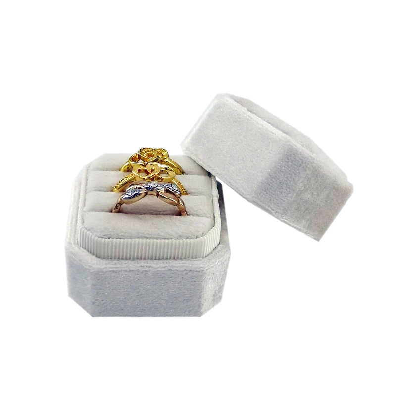 Octagonal Velvet Ring Box Single Double Three Slot Wedding Engagement Ring Box Earring Storage Box Elegant Retro