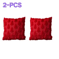 Festive Plush Christmas Decorative Pillow Cover for Sofa and Living Room Decor, Holiday Photo Props (Red - 2PCS)