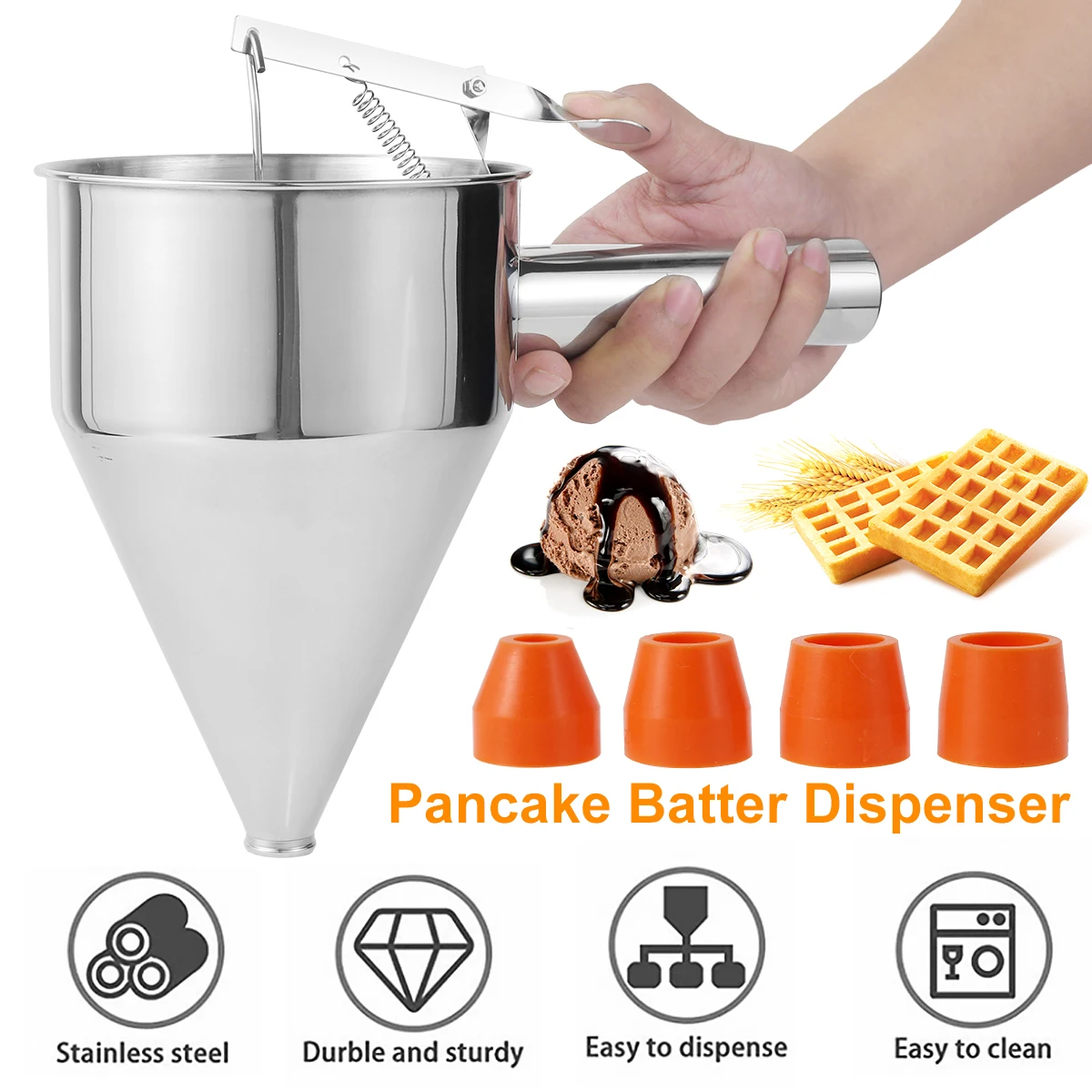 

Stainless Steel 1.2L Funnel Pancake Batter Dispenser Chocolate Dispenser Multi-Caliber Cake Dessert Baking Kitchen Accessories