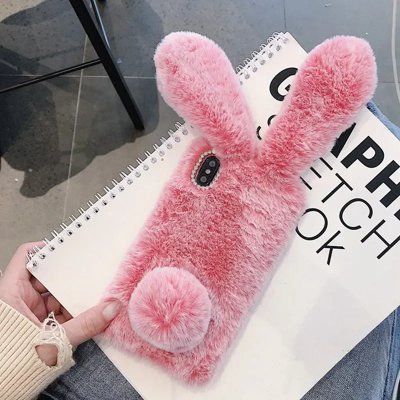 Custodia Peluche Coniglio Per Xiaomi 12T/12T Pro - Cover Morbida Invernale Con Orecchie E Strass - Design Kawaii E Glamour, Fantasia Leopardo
