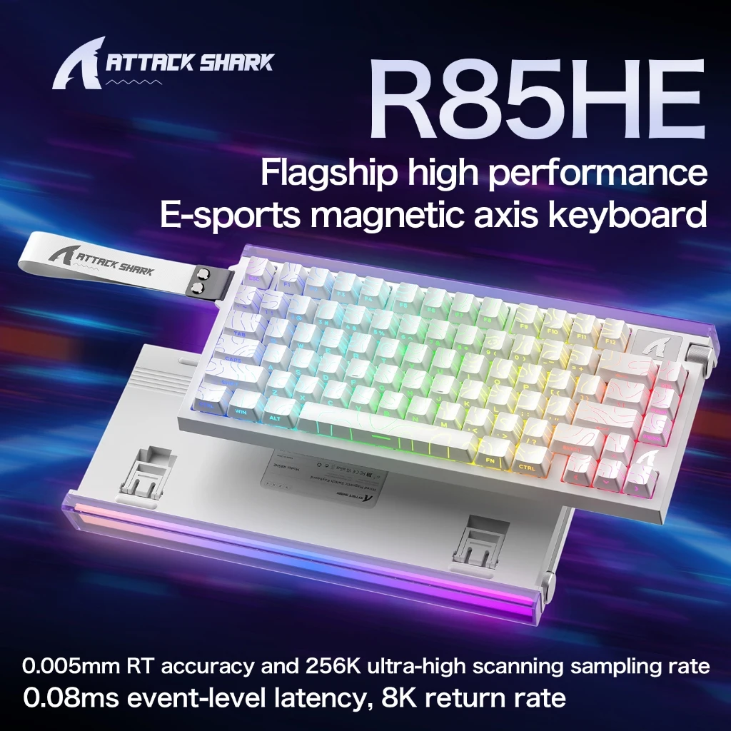 ATTACK SHARK R85HE 마그네틱 축 게이밍 유선 키보드 8KHz 속도 0.005mm RT 정밀도 조절 가능 5중 방음 충전재 RGB