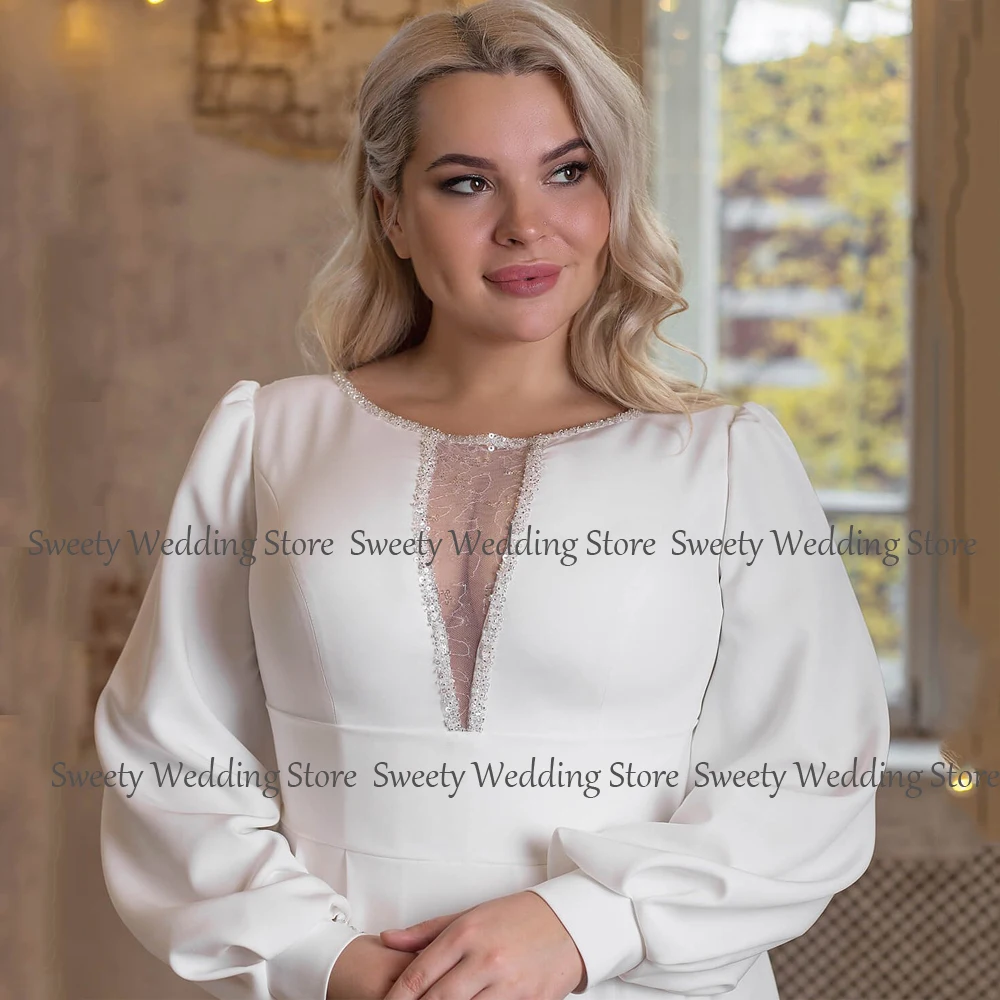 Jiayigong Plus Size Muslim Wedding Dress Modest Long Sleeves Scoop Neck Beading Jersey A Line Sweep Train Bridal Dresses 3