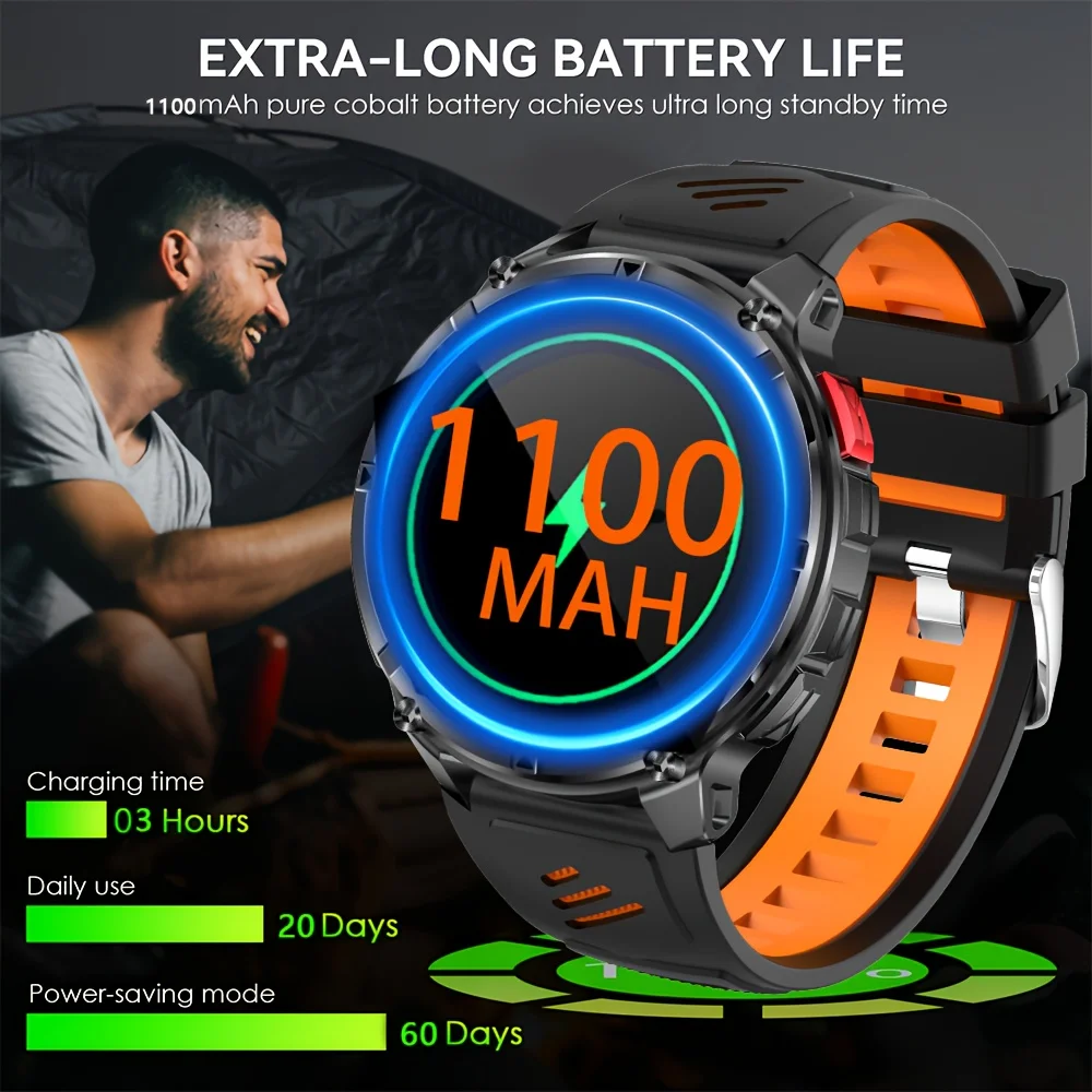Smartwatch Sportivo da Uomo - Schermo da 1,7 Pollici, Modalità Sportive Multiple, Chiamate Wireless, Torcia, Sveglia, Batteria da 1100mAh - immagine 6