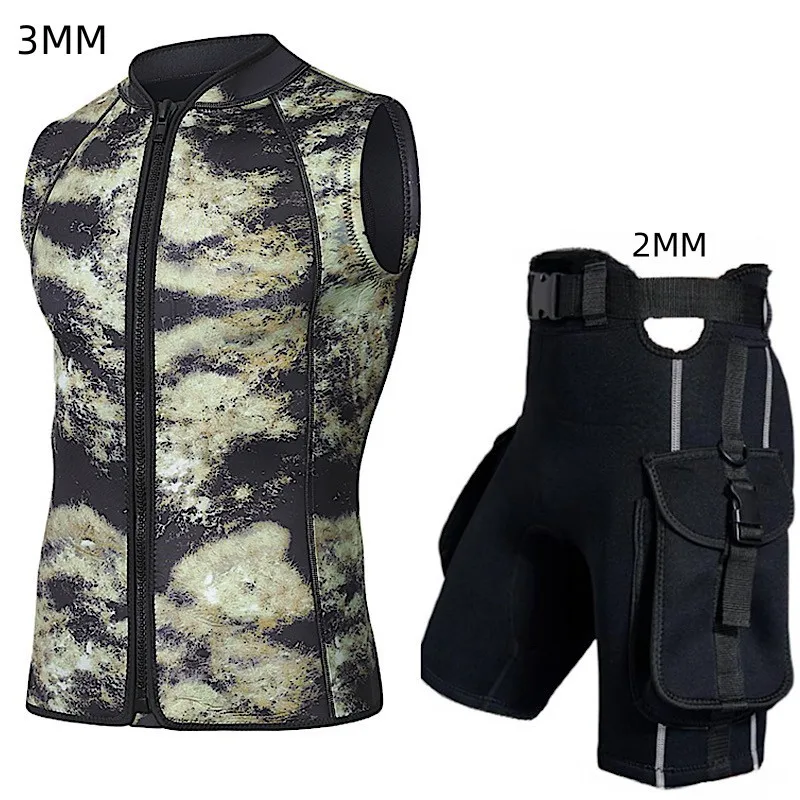 

NEW 3mm Neoprene Sleeveless Wetsuit Vest Vest With Dive Pocket Shorts Freediving SnorkelingSurfing Set Gear Top 2MM Pants