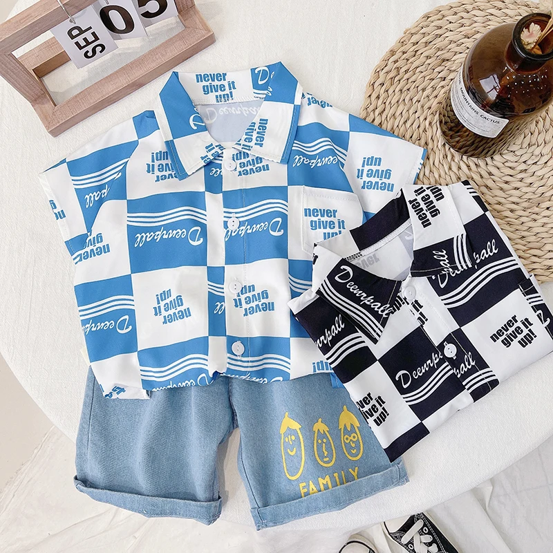 

YT-BabyClothesToddler Boy Clothes 0-5 Years Old Summer Short-Sleeved Shorts Suit Baby Printed Shirt Casual Shorts Two-Piece Suit