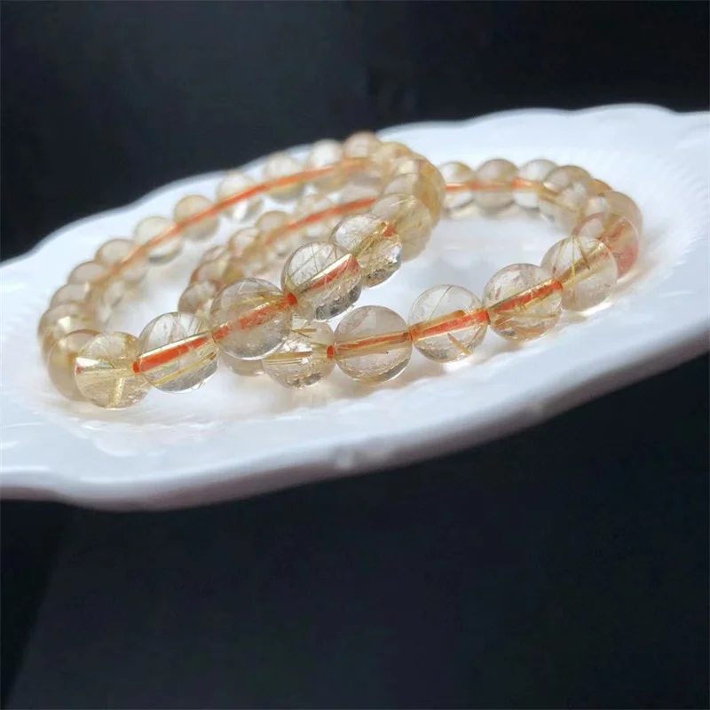 

Natural Golden Rutilated Quartz Bracelet Women Healing Gemstone Crystal Strand Bangles Lovers Jewelry Gift 1PCS 8.5MM