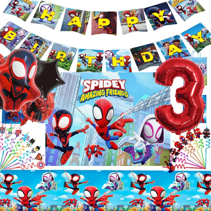 Spidey And His Amazing Friends Birthday Party Decoration Balloons Tableware Backdrop Banner Plates SpiderMan Party Supplies Gift