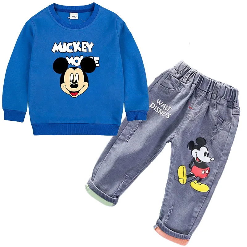 

Baby Boys Mickey Mouse Clothes Set Spring Kids Cartoon Long Sleeve Pullover Sweater Top+Jeans 2pce Children Clothing Tracksuits