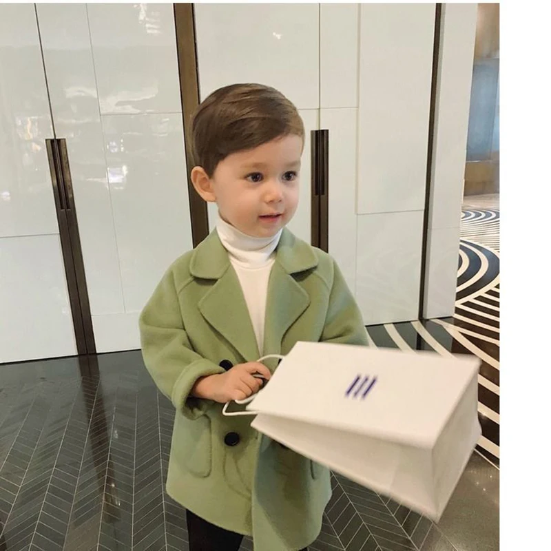 Spring Boys Girls Woolen Double-breasted Trench Coat for Kids