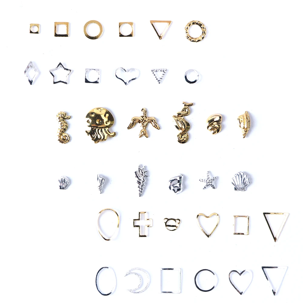12 Gitter Gold Nail Art Legierung Nieten Meer 3D Dekorationen Muschel Stern Nagel Charm Metallrahmen Nieten Nagel Pailletten Zubehör – Detail 12