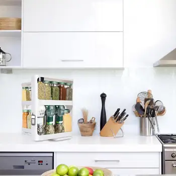 Pull & Rotate Spices Rack Organizer 28x13x27CM Storage Shelf Cabinet  For Spices Kitchen Cabinet Storage  Kitchen Accessories 2