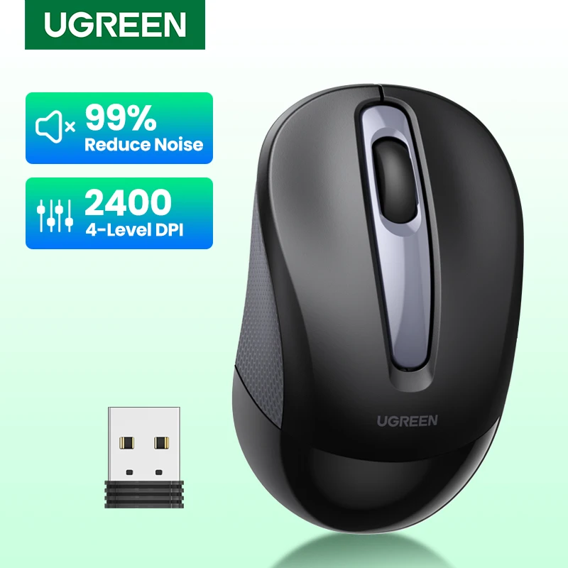 Ugreen Mouse Wireless Forma Ergonomica Clic Silenzioso 2400 Dpi Per Macbook Tablet Computer Laptop Pc Mouse Mouse Wireless Silenzioso 2.4G
