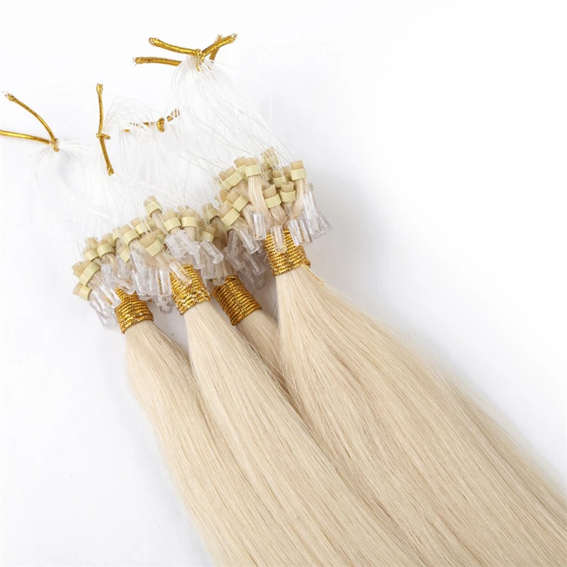 Remy Straight Micro Ring Human Hair Extensions Blonde Virgin Hair Extensions Pre Bonded Micro Loop 16"-26" Fusion Human