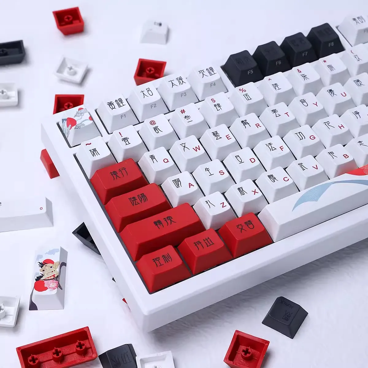 Conjunto de Keycap Estilo Chinês para Teclado Mecânico Pbt Dye Subbed Opera Pbt Perfil Oem 132 Teclas por Conjunto Interruptor mx
