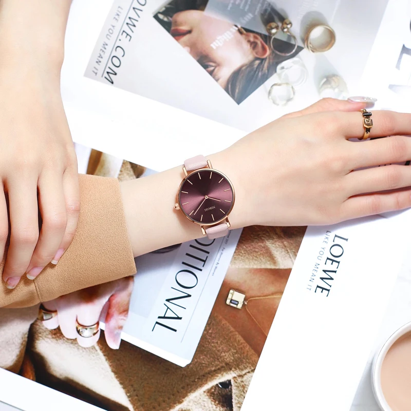 NIBOSI Women Dress Watch Fashion Casual Leather Simple Ladies Watches Pink Quartz Wristwatches Female Clock Relogio Feminino