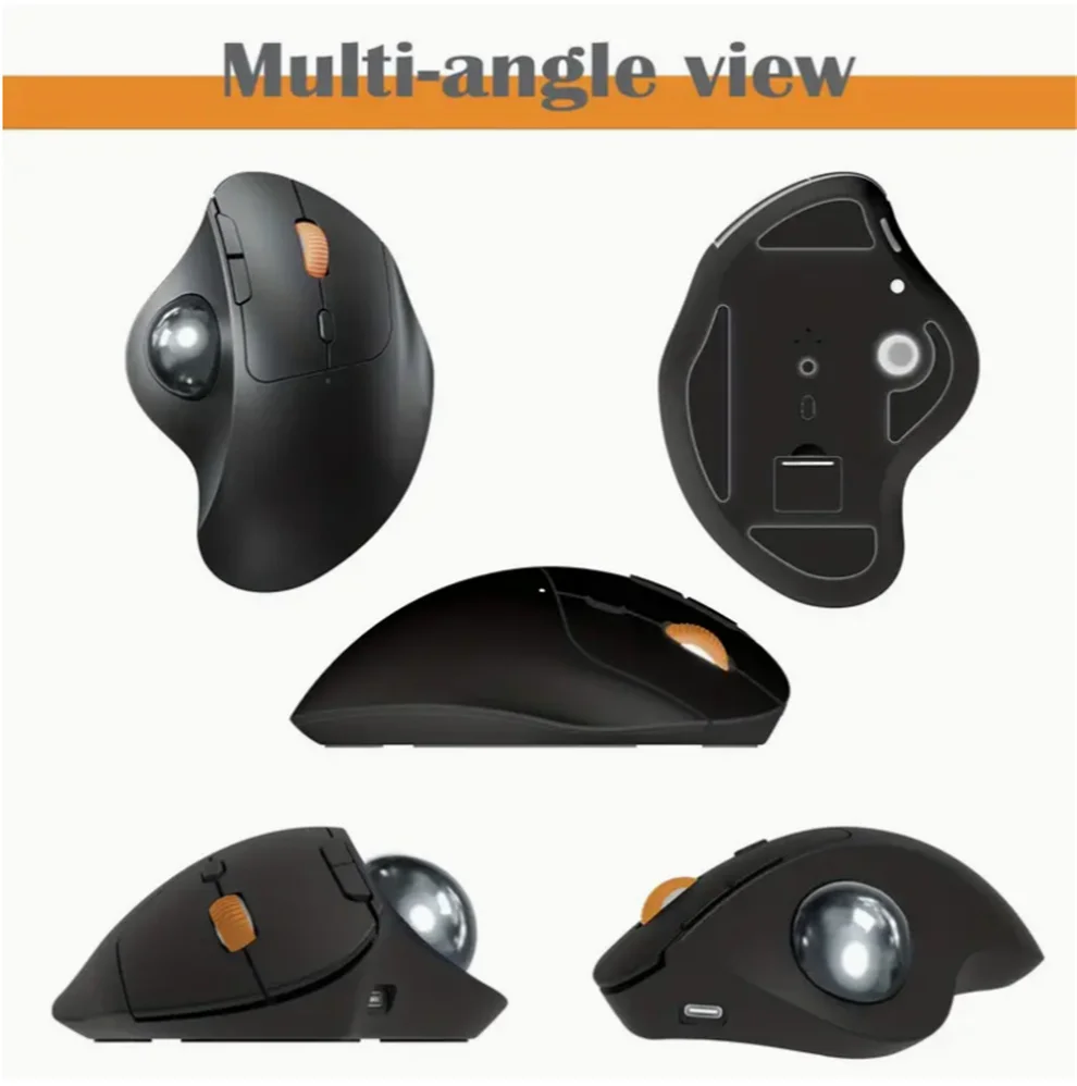 Mouse Trackball Recarregável sem Fio 2.4g Plus Bluetooth Ergonômico Fácil Controle do Polegar Jogos Computador - Imagem 4