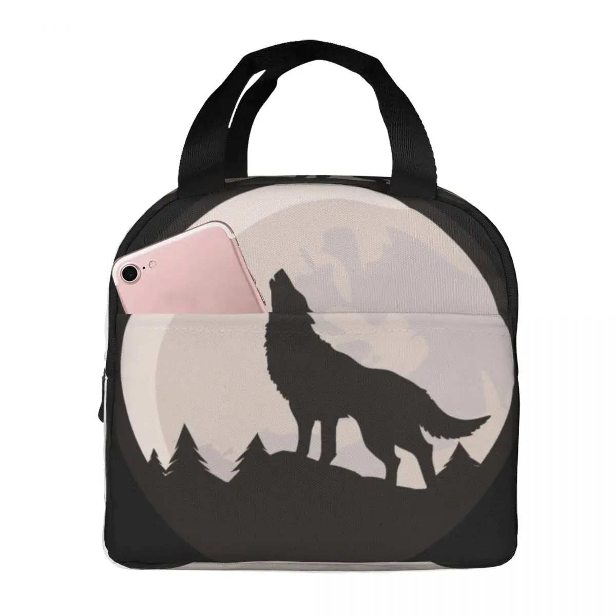 

Gray Wolf Coyote Lone Wolf Lunch Bag Unisex Portable Cooler Thermal Insulated Lunch Box Picnic Storage Food Bento Box