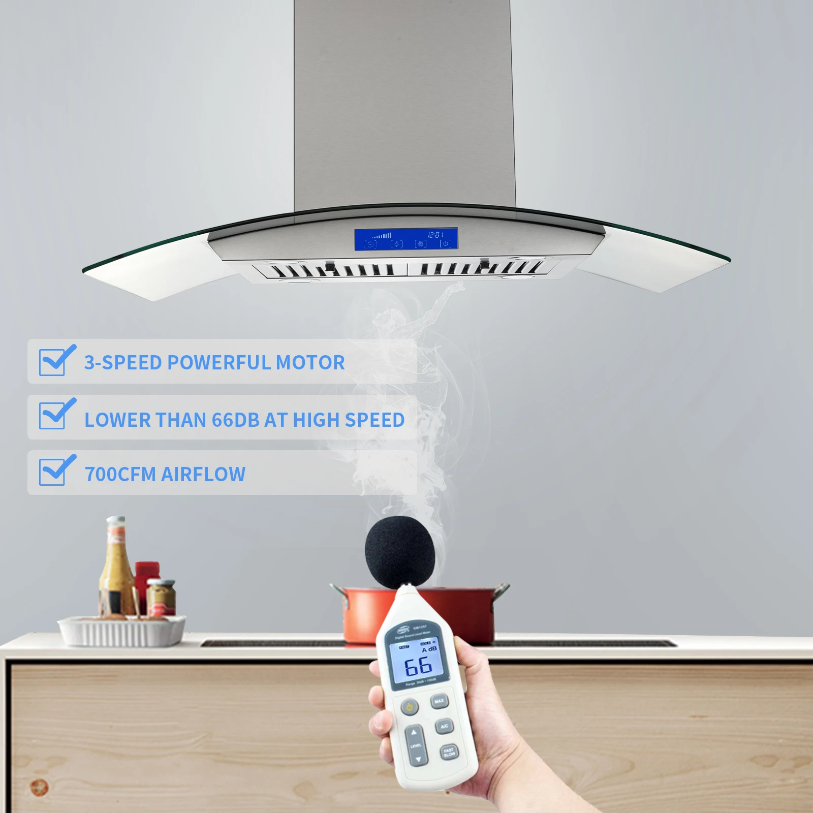 36 inch Island Type 900 CFM Permanent Filters Led Bulbs Touch Button Range Hood USGI0290B