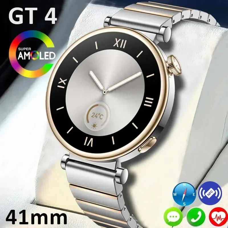 

Новинка, часы GT4, женские умные часы, модный фитнес-трекер, фотографический компас, часы с Bluetooth-вызовом, водонепроницаемые женские умные часы IP68, 2024
