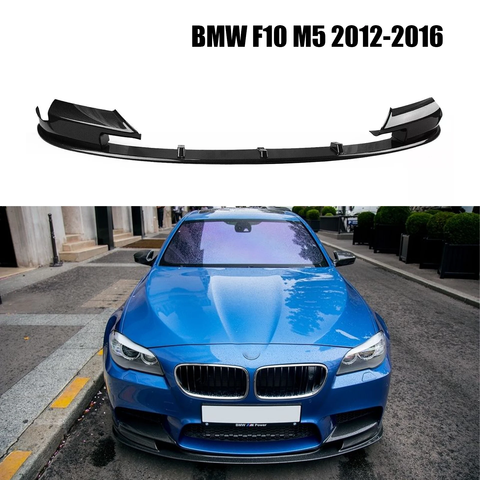 Front Bumper Spoiler Lip Splitter For BMW F10 M5 2012- 4Pcs Guide Plate Glossy Black Carbon Fiber Look