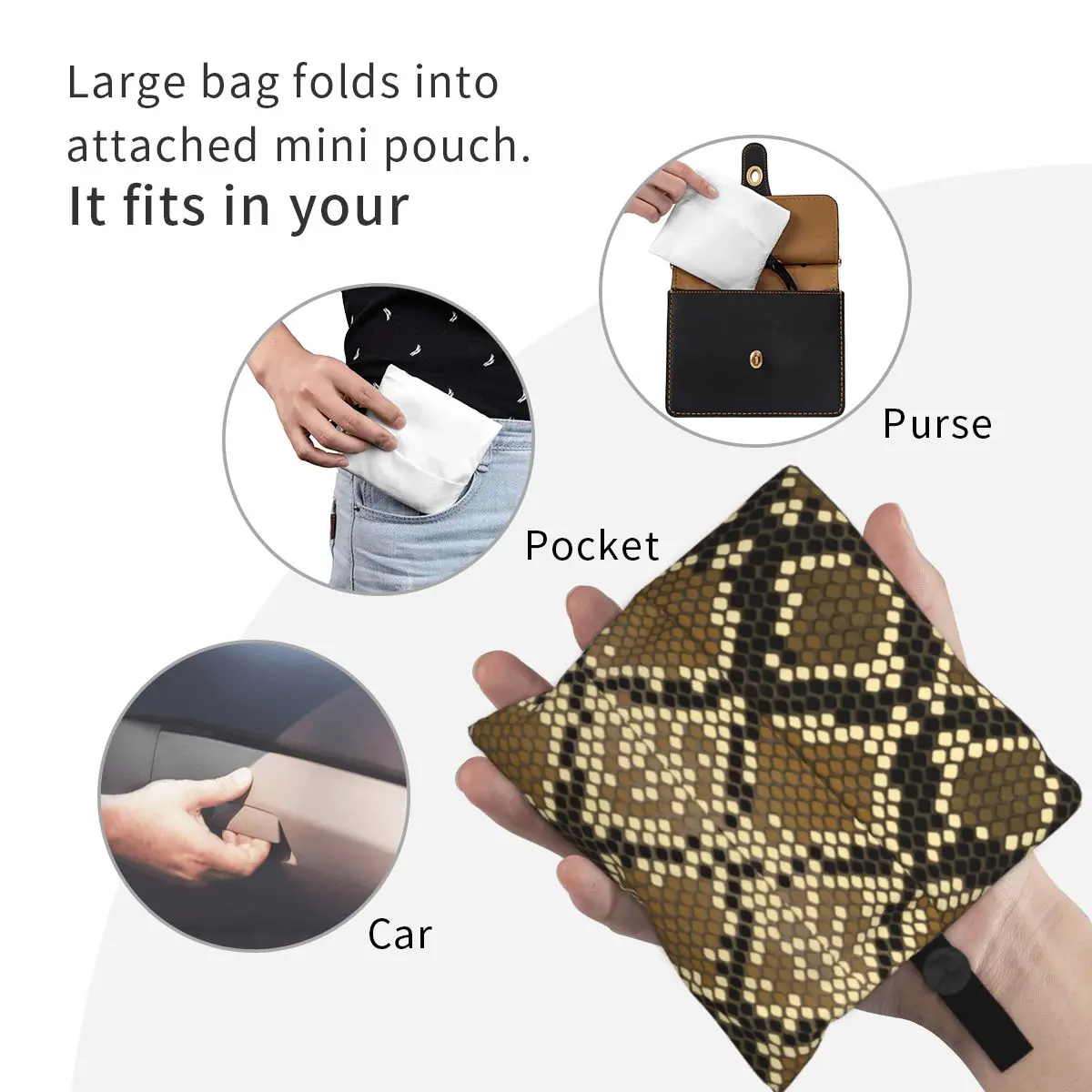 Snake Skin Print Shopping Bags Women Portable Large Capacity Grocery Snakeskin Texture Tote Shopper Bags