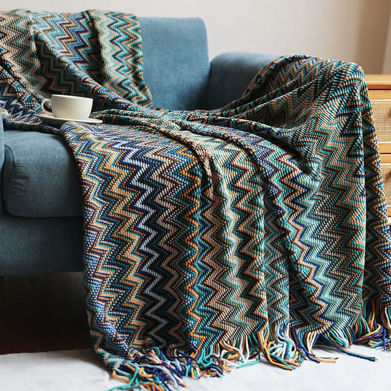 Bohemian Knitted Blankets with Tassels 100 Acryl Nordic Geometry