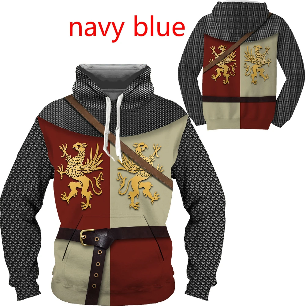 

2022 Fashion Cosplay Hoodie Medieval Knight 3D Armor Full Print Men's Sweatshirt Unisex Pullover Casual Jacket