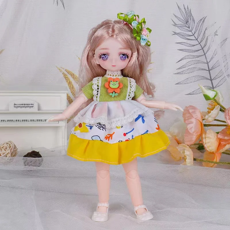 23cm Kawaii BJD Doll Girl 6 Points Joint Movable Doll with Fashion Clothes Soft Hair Dress Up Girl Toys Birthday Gift Doll New