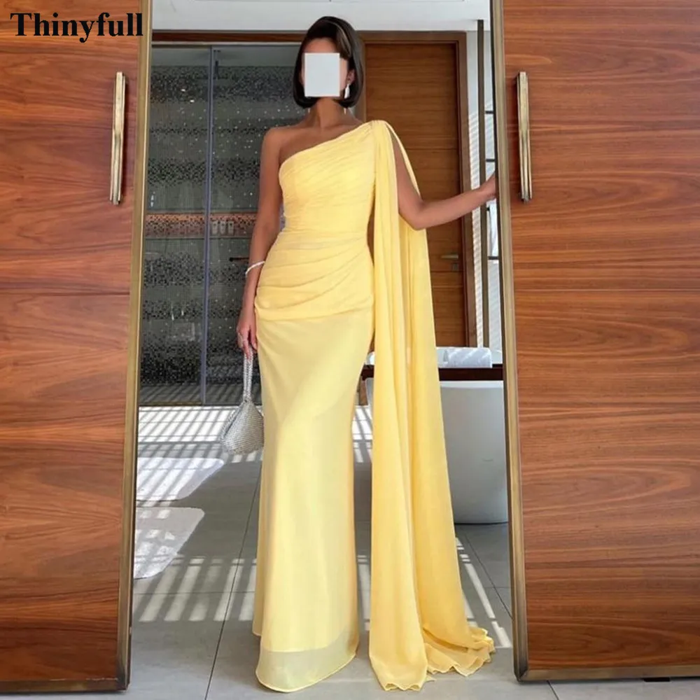 Thinyfull Mermaid Chiffon Prom Dresses One Shoulder Special Party Women Prom Gowns Long Arabic Formal Evening Dress for women prom dresses