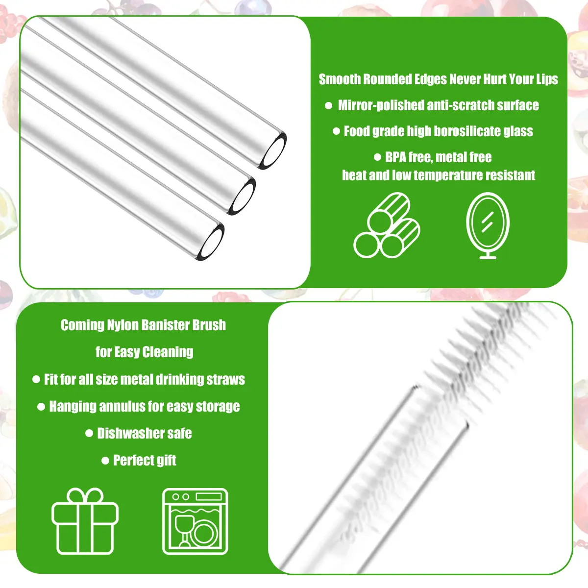6Pcs Drinking Straws Clear Glass Drinking Staws with Cleaning Brush Cute Flower Tortoise Straws Heat-Resistant Smoothie drinking straws glass straw set