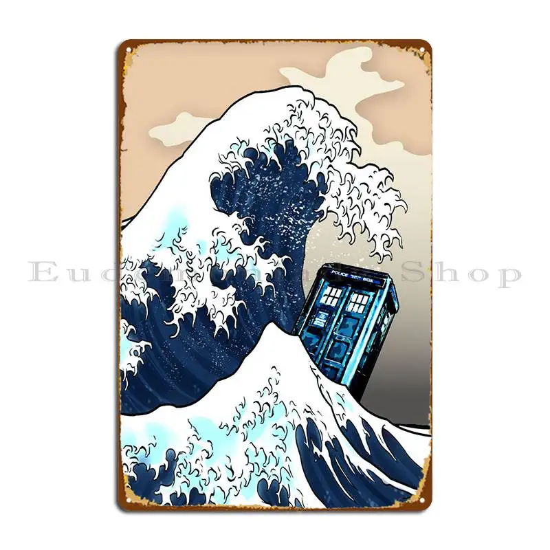 Blue Box Vs Giant Wave Metal Platform Poster Pub Crea Club Design Design Design Tin Sign Poster