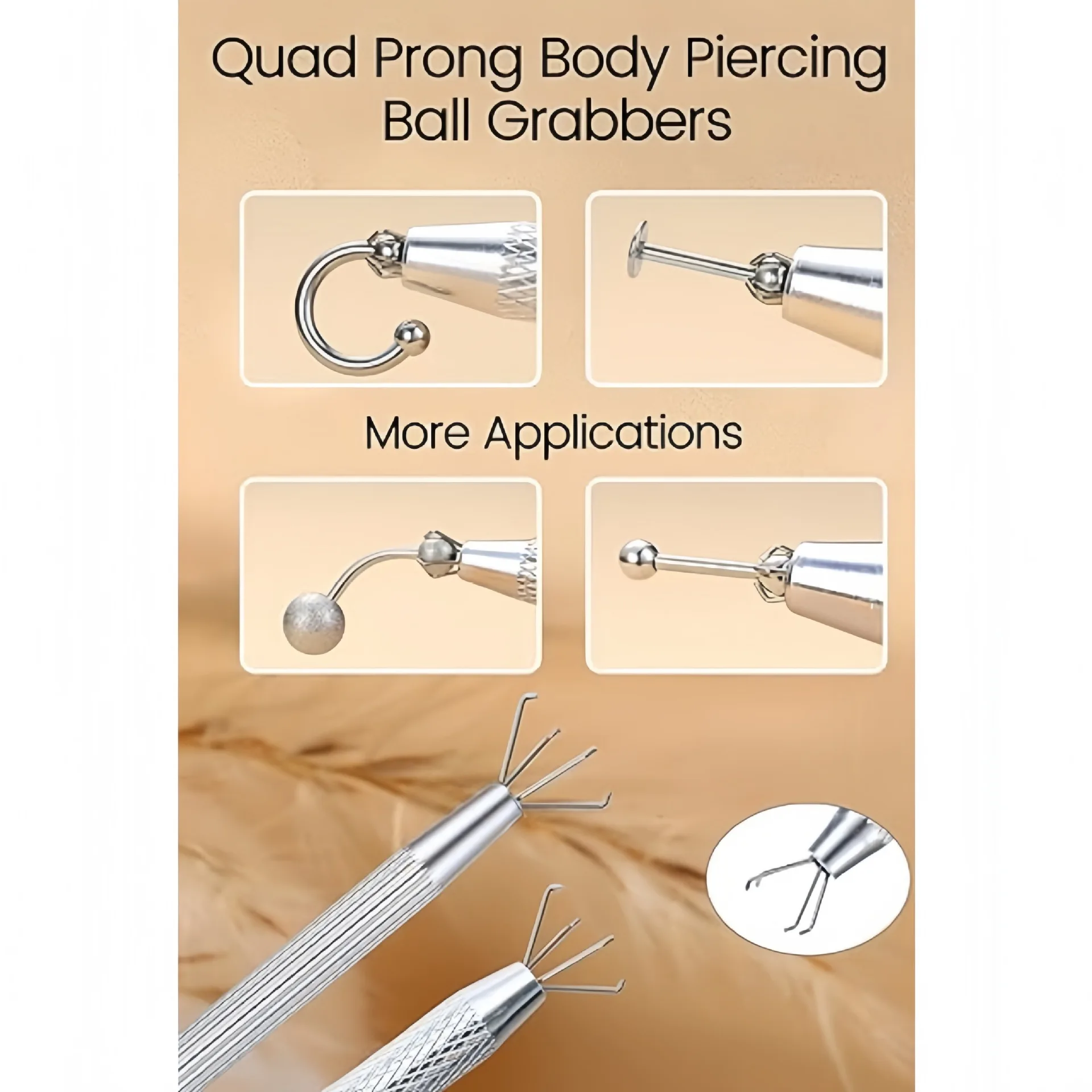 1PC Edelstahl Vier Krallen Perlen Ball Halter Pick-up-Tool Diamant Edelsteine Halter Pinzette Catcher Piercing Ball Grabber werkzeug – Detail 4