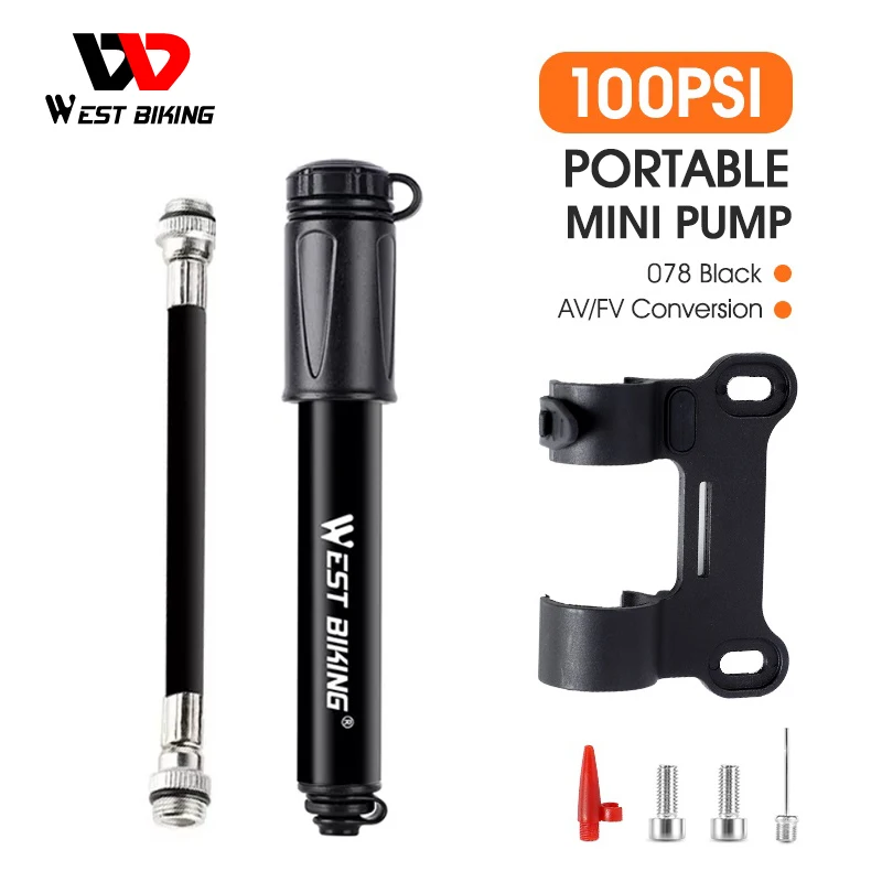 

WEST BIKING Mini Bicycle Pump 100Psi Portable Schrader Presta Valve Inflator Aluminum Alloy MTB Road Cycling Tire Hand Air Pump